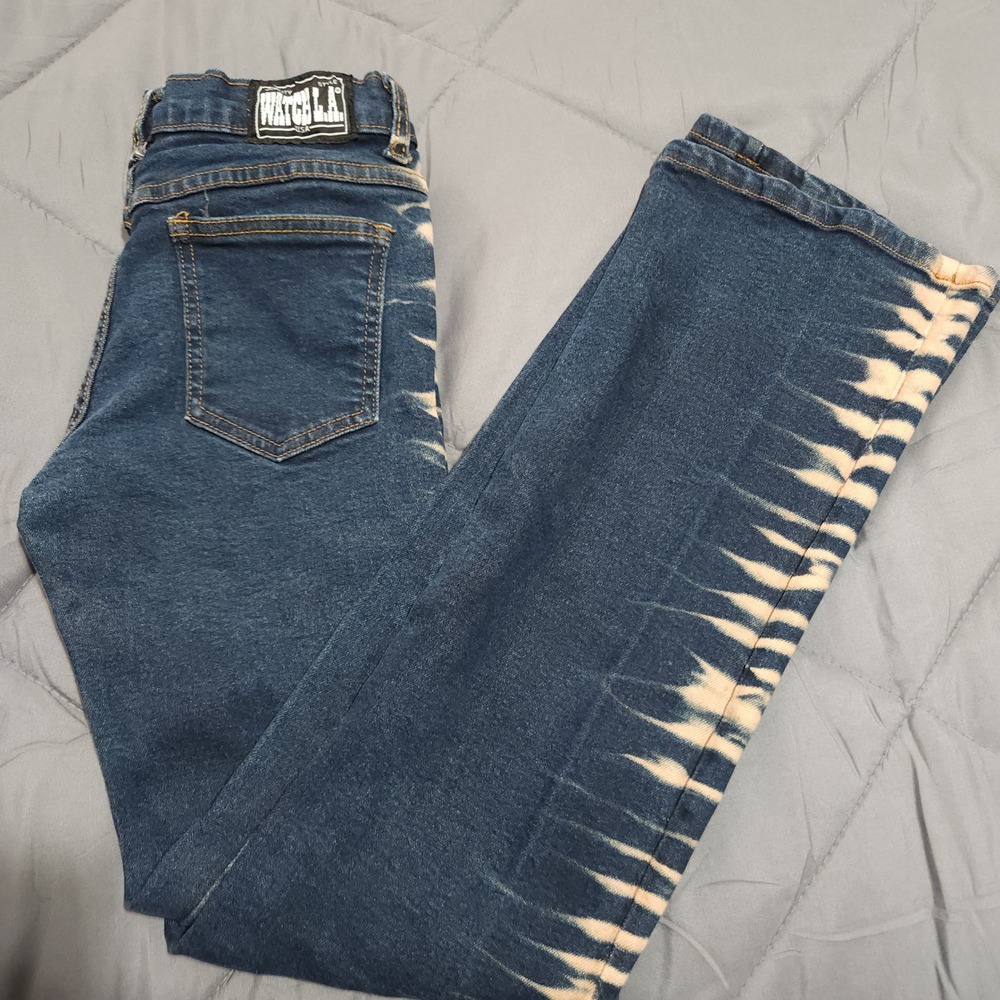 Vintage Watch LA Bleach Tie Dye Flare Jeans Dark Wash Made in USA Size 5-6